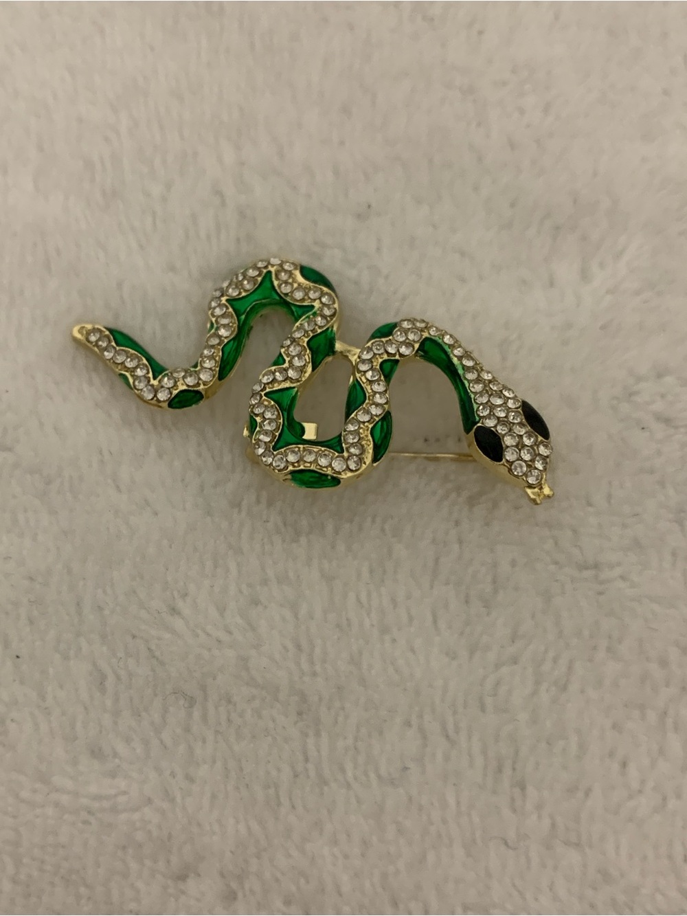 Gold-Tone Green Crystal Snake Brooch